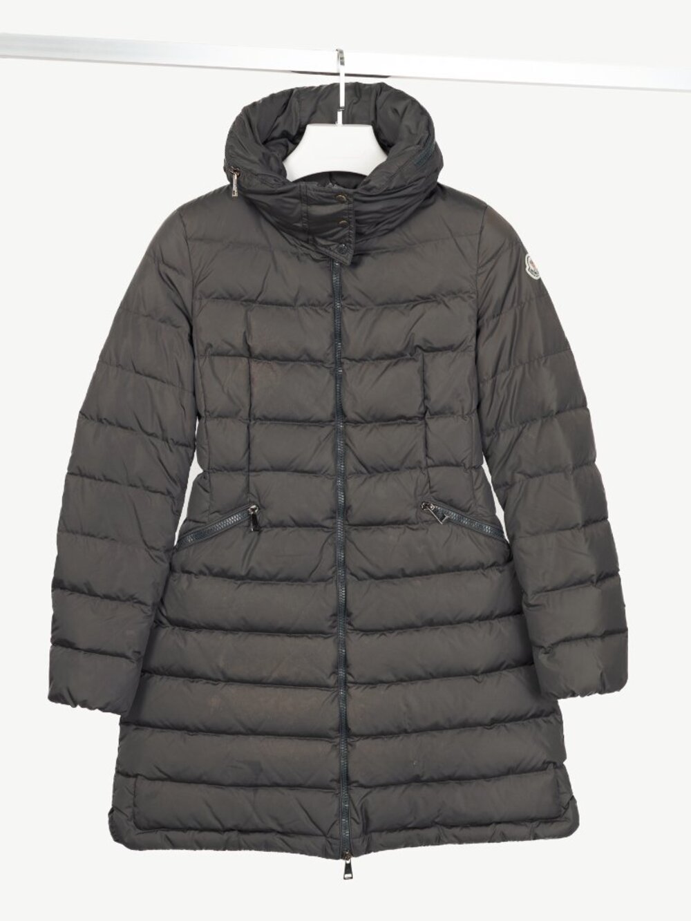 Moncler Flammette Grey Nylon Hidden-Hood Puffer Down Jacket